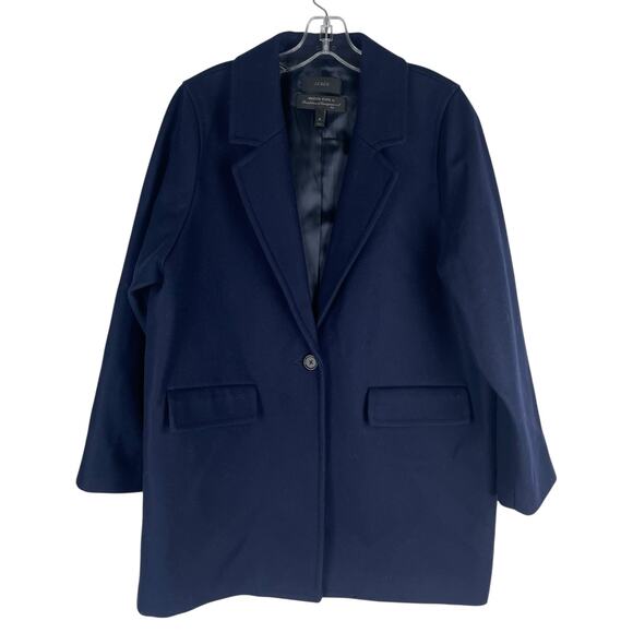 J. Crew Wool Blend Melton Boyfriend Coat One Button Navy Blue Size 12 - Picture 4 of 12